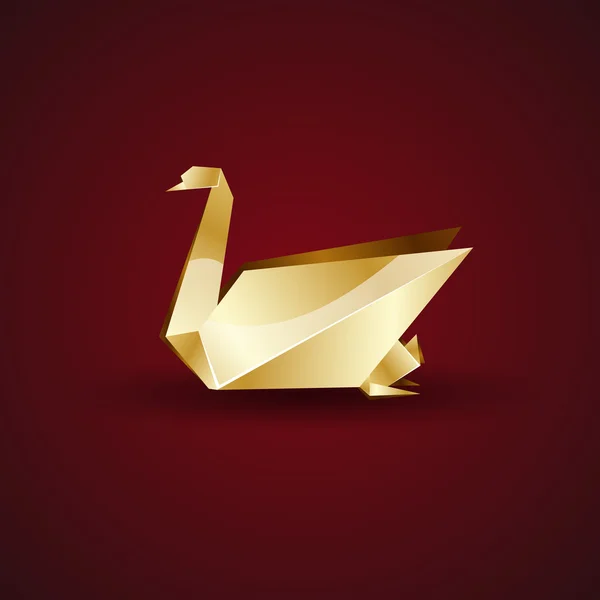 Vektorové zlatý origami labuť — Stockový vektor