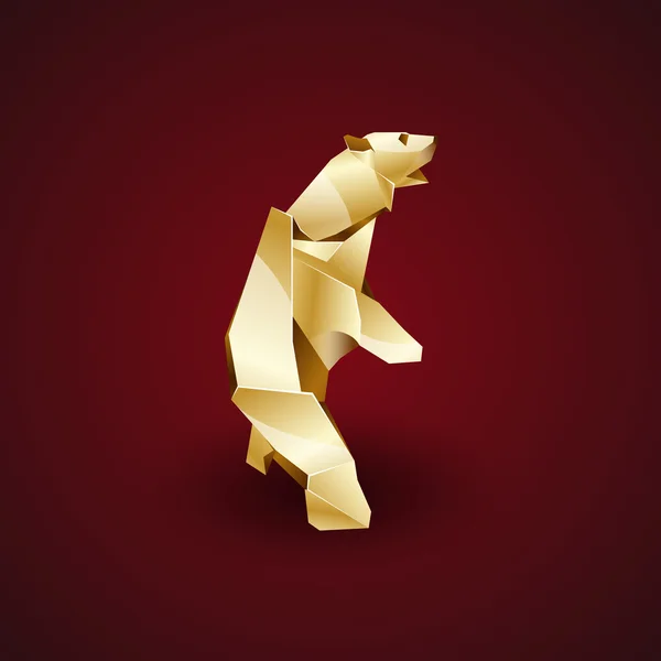 Goldener Origami-Eisbär auf seinen Hinterbeinen — Stockvektor