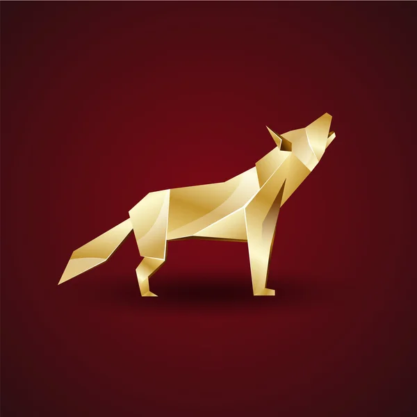 Goldener Origami-heulender Wolf — Stockvektor