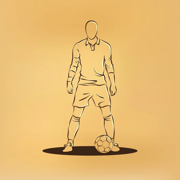 Futbol oyuncu standları topu yakın ve bir tekme için hazırlamak. — Stok Vektör