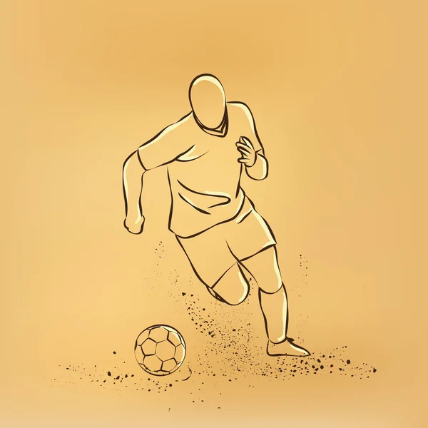 Dribblingar fotboll. Soccer player körs med bollen. — Stock vektor