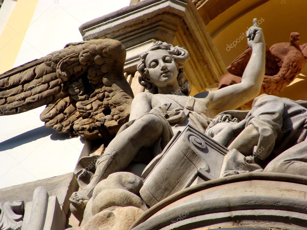 Baroque angel, stony detail of church in Krzeszow, Lower Silesia, Poland