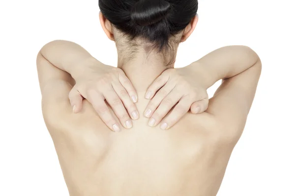 Woman massaging her neck — Stock Photo, Image