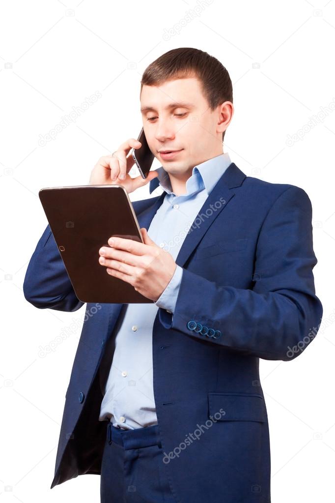 businessman with phone and tablet