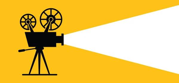 Eski bir retro film ve film, düz bir arka plan. Tiyatro ekranı, gala işaretleri. Sinema kameralı film projektörü, düz konsept ikonu. Poster, pankart ya da duvar kağıdı şablonu. Video film şeridi.