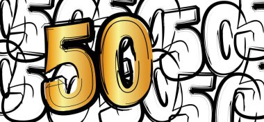 50 'nci yıl dönümü için slogan, Abraham, Sarah ya da düğün günü. Erkek ya da kadın imzası. Kutlama kartı, pankart. Mutlu yıllar, bday. Tebrikler. 50. yıl..