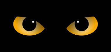 Cadılar Bayramı partisi için turuncu baykuş ya da kedi gözü. Kedilerin gözleri karanlıkta. Korkular karanlıkta parlıyor, hayvan konsepti. çizgi film göz ikonu. Kedicik silueti