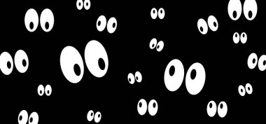 Karanlıktaki ürkütücü çizgi filmlerdeki ürkütücü gözler. Cadılar Bayramı partisi için gözler. Düz vektör canavarı, hayalet görüntüleme. Karanlıkta parlayan gözler,