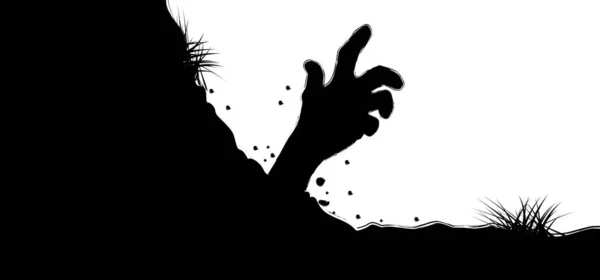 Rise of zombies hand from the ground to yhe moon. Hands on other layer. Zombie hand rising out from the ground. Scary hand, symbol for Halloween party. Up hands pictogram.