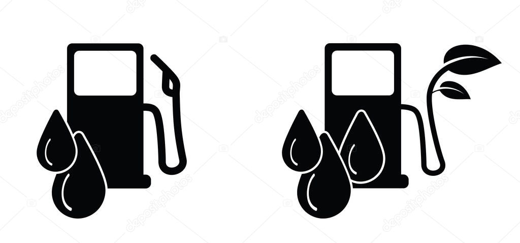 Car filling pomp station. Biofuel is fuel made from biomass. Bio fuels are available in solid, liquid or gaseous form. Vector refill symbol or pictogram. Cars fill location. Biofuel or biodiesel day.