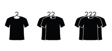 Çizgi film tişört askısı kumaş ikonu. Kurutma ipi ve kuru tişört. Gömlek ipe asılı, hijyen ve temizlik konsepti. Tişörtünü güneşte kurutmak. Yazın çamaşırları dışarıda yıka..