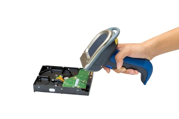 Holding ve kablosuz barkod scann ile harddisk üzerinde tarama - Stok İmaj