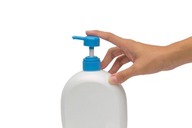 Holding veya pompa jel, köpük veya sıvı şişe üzerinde beyaz b izole