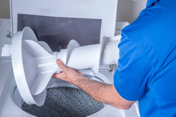 Hands Removing Installing Agitator Broken Washing Machine — Stock Photo, Image