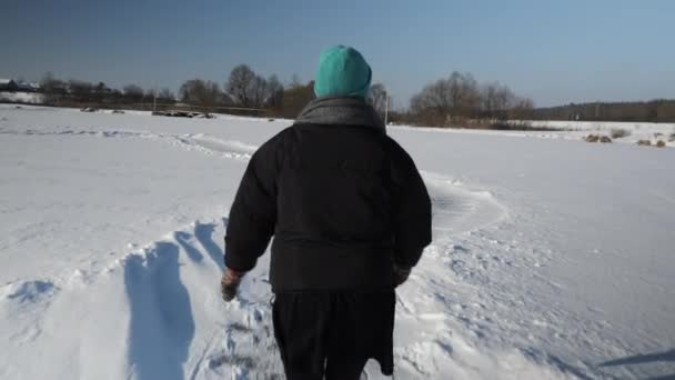 Pattinaggio su ghiaccio in inverno. Attività invernali all'aperto. La donna pattina sul fiume — Video Stock