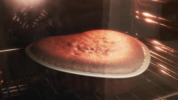 Timelapse av bakning tårta i ugn. Paj i ugnen. Cake kex stiger upp i ugnen — Stockvideo