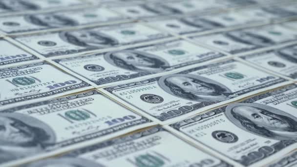 Dollars background. One hundred dollar bills. Macro many 100 US dollar banknotes — Stock Video