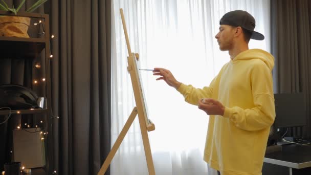 Talented artist working on painting. Art creative painter drawing picture — Video