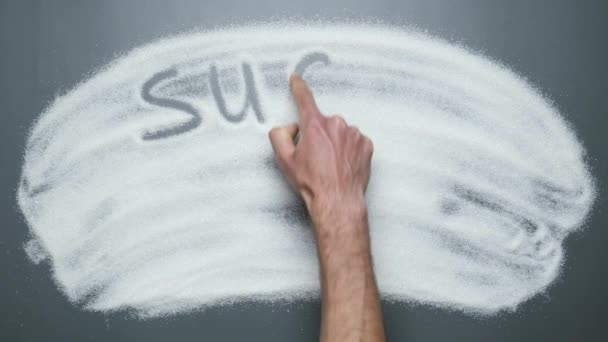 Hand writing text sugar equals overweight. No sugar. Stop diabetes — Stock Video