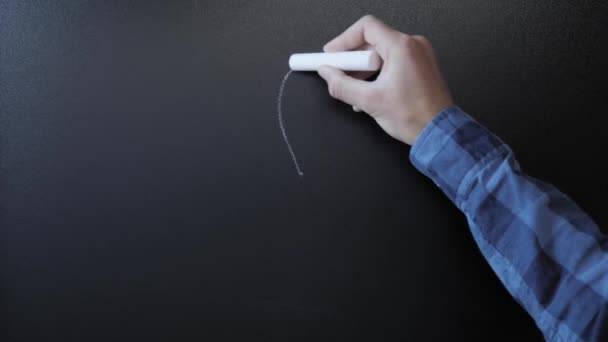 Mannelijke hand tekent uitroepteken op krijtbord. Uitroepteken op schoolbord — Stockvideo