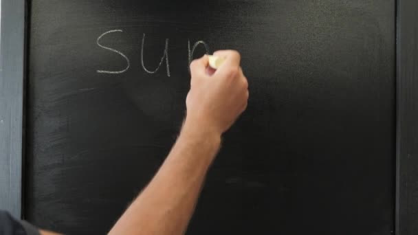 Zomervakantie geschreven op schoolbord. Handschrift Zomervakantie op schoolbord — Stockvideo