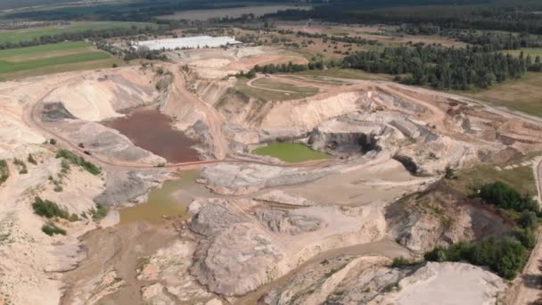 Mines d'argile. Machines lourdes travaillant dans les carrières de minerai de sable. Exploitation minière à ciel ouvert — Video