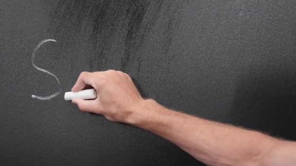 Saturday written on chalkboard. Make hand writes Saturday on blackboard with chalk — Stock Video