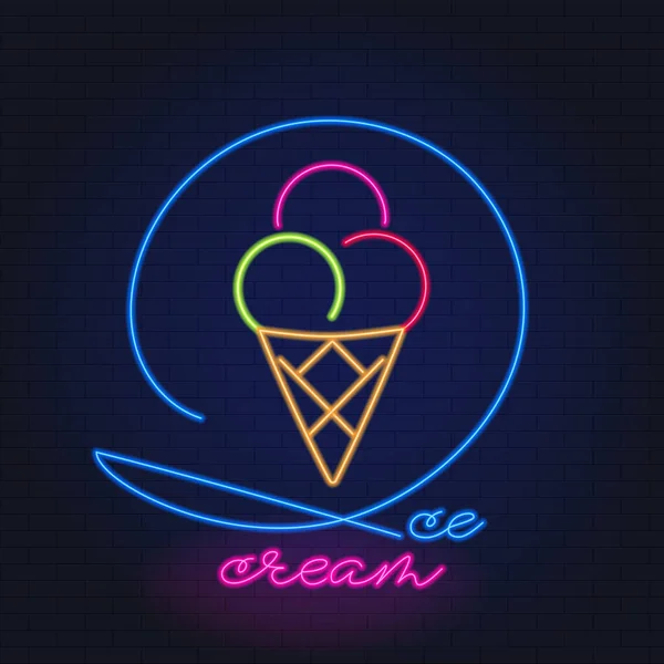 Dondurmacıda. Neon biçiminde vektör illüstrasyonu. Pankartlar, reklamlar ve diğer yaz projeleri için.