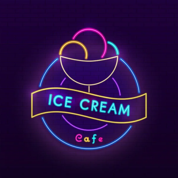 Cream Cafe Vector Illustration Neon Style Web Banners Neon Signs — 스톡 벡터