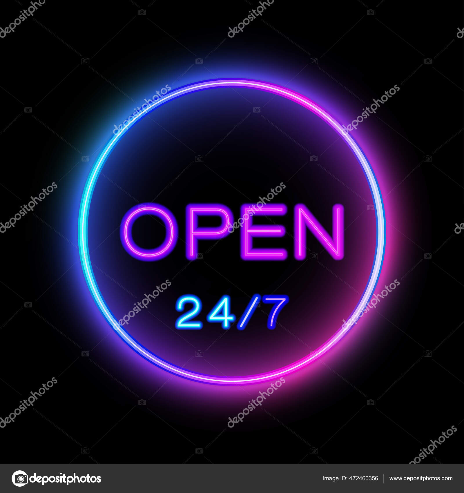Open Hours Vector Illustration Neon Style Signs Banners Other Types