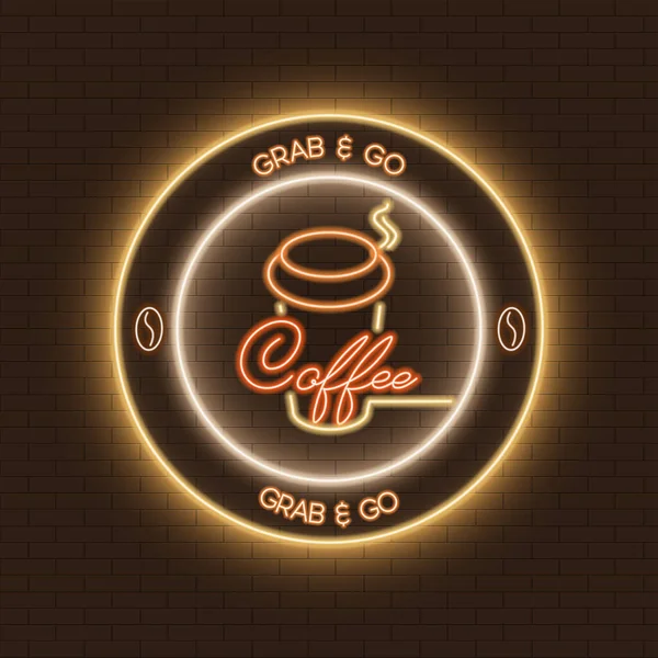 Paket kahve. Neon tarzı illüstrasyon. Neon tabelalar, pankartlar ve diğer kahve reklamları için..