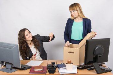 Office gesture girl humiliates the dismissed colleague clipart