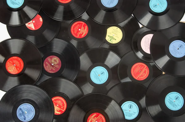 Volgograd, Rusya - 21 Mayıs 2015: Eski pikap çeşitli Sovyet arka plan