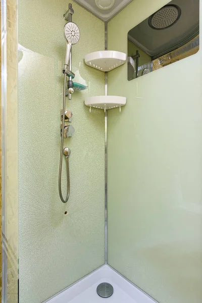 Back Wall Shower Stall Which Mixer Shower Located Glass Cracked — Stock Photo, Image