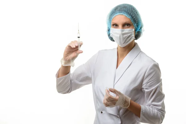 Portrait Nurse Syringe Hand Isolated White Background — Stock Photo, Image