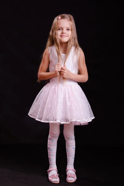 Portrait of happy girl in white dress — Stock Photo, Image