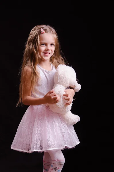 Joyful girl with teddy bear — Stock Photo, Image