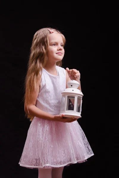 Portrait of five year old girl with a candlestick — Stock Photo, Image