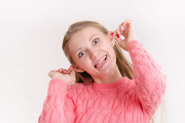 Portrait of cheerful girl with protruding ears — Stock Photo, Image