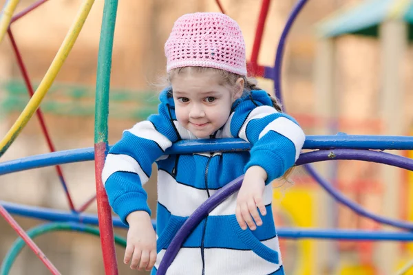 Four-year girl provocatively wondered at the playground — Stock Photo, Image