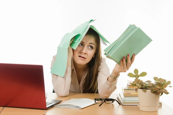 The teacher is tired of notebooks students — Stock Photo, Image