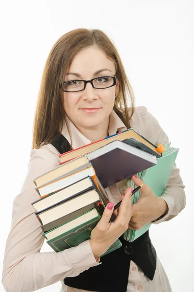 Porträt eines Lehrers mit Büchern und Notizbüchern — Stockfoto