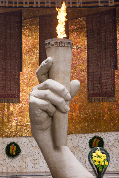 The eternal flame in the Hall of Military Glory historical memorial complex "To Heroes of the Battle of Stalingrad"