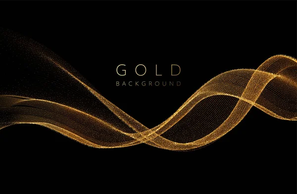 Абстрактний блискучий золотистий хвилястий елемент дизайну. Поточна золота хвиля — стоковий вектор