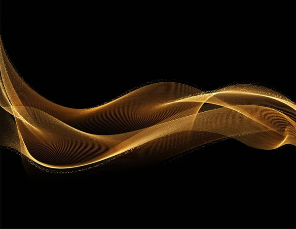 Абстрактний блискучий золотистий хвилястий елемент дизайну. Поточна золота хвиля — стоковий вектор