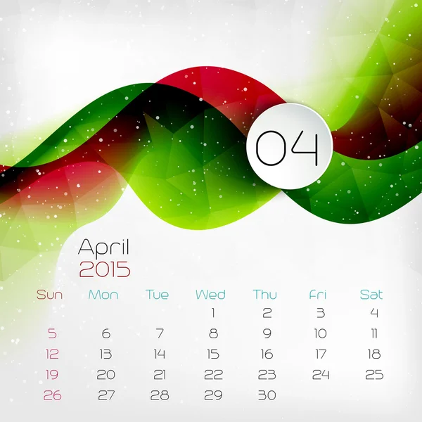 2015 Calendar. April. Vector illustration — Stock Vector