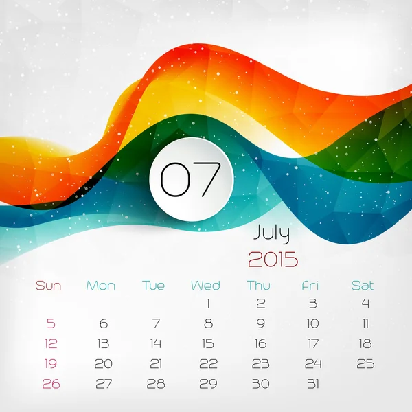 Calendario 2015. Julio. Ilustración vectorial — Vector de stock