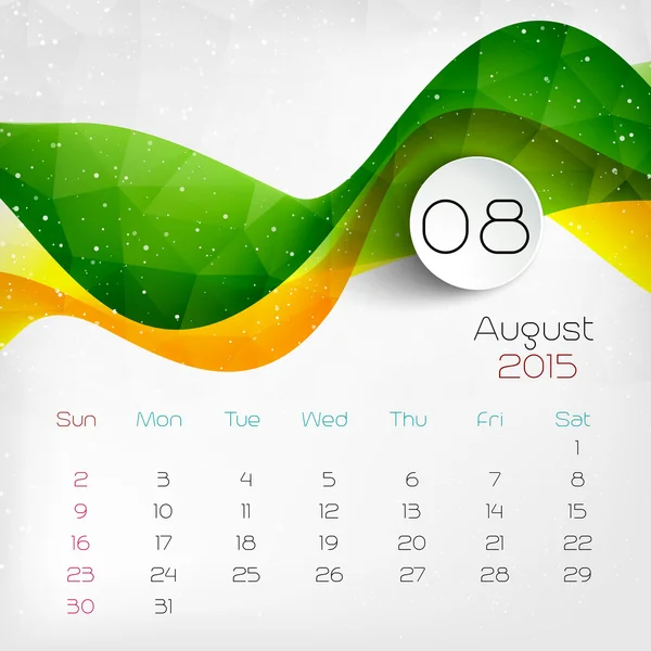 2015 Calendar. August. Vector illustration — Stock Vector