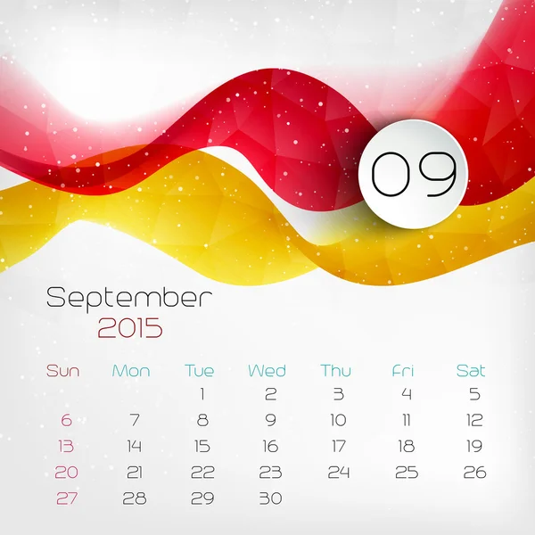 2015 カレンダー。9 月。ベクトル イラスト — ストックベクタ