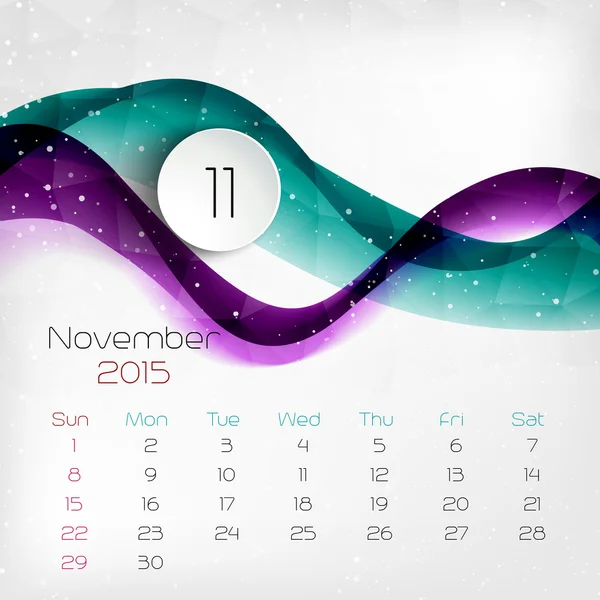 Calendario 2015. Noviembre. Ilustración vectorial — Vector de stock